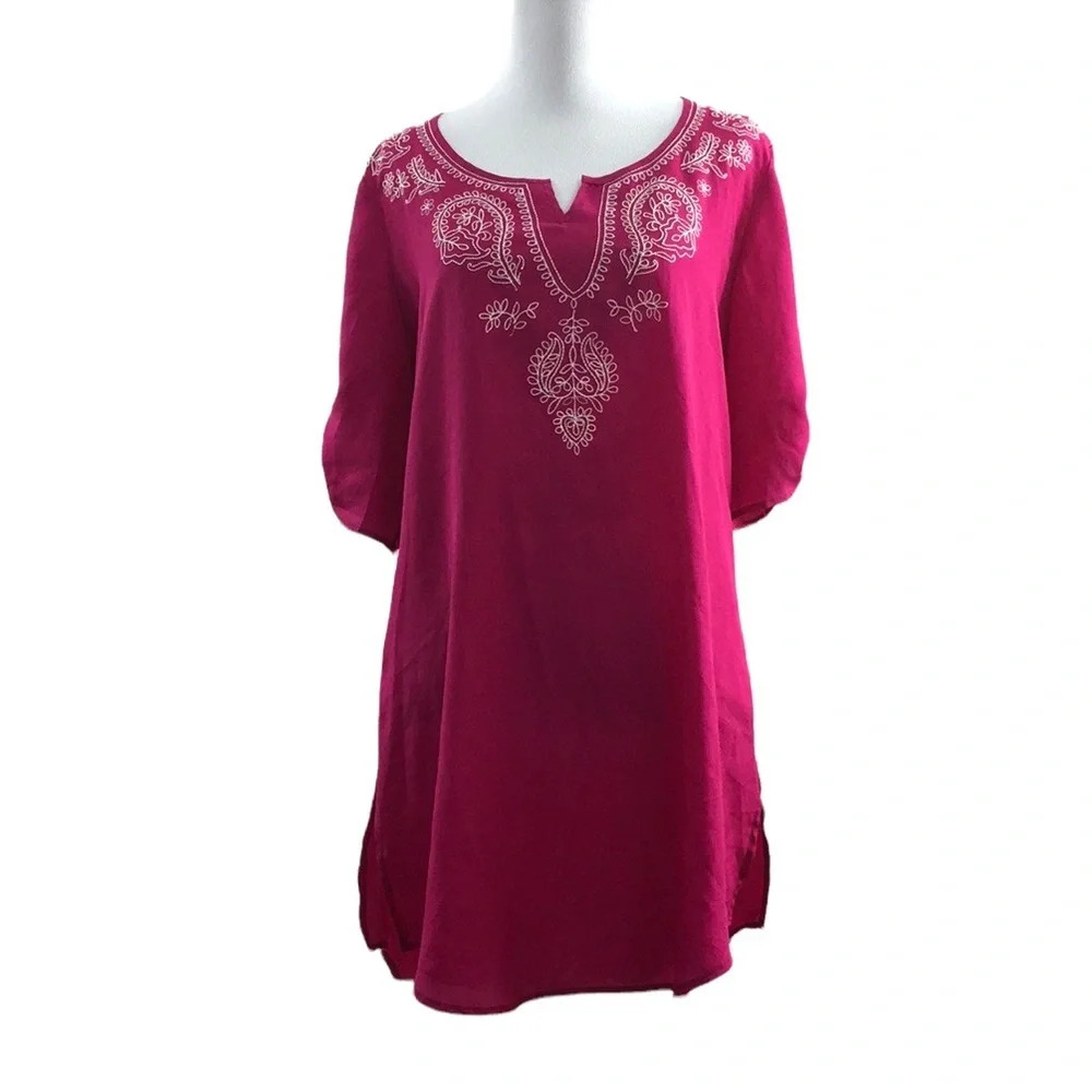 Lauren Ralph Lauren Pink Tunic Silk Blouse Womens 4 Embroidered Beach Cover